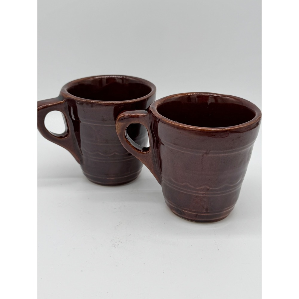 Vintage Marcrest Daisy Dot Stoneware Coffee Mugs Set of 2 Brown Glaze USA Cups